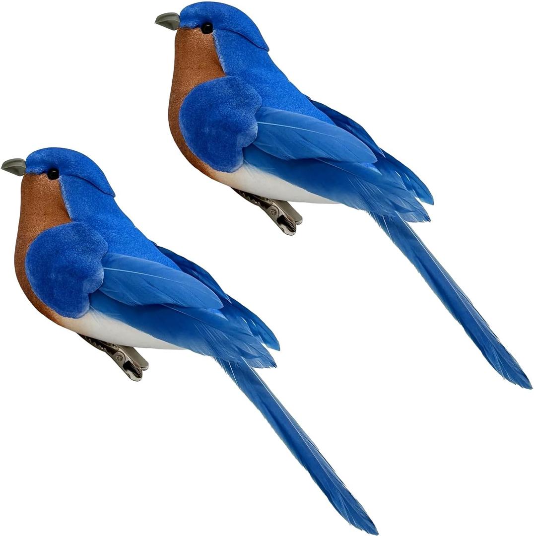 LWINGFLYER Artificial Birds Realistic 2 Pack Clip on Foam Feathered Bird Ornaments Figurines for Spring Christmas Tree Decoration Wreaths Crafts Party Home Decor (Blue Birds)