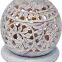 Valentine's Day Gifts Soapstone Votive Tea-Light Holder with Hand Carved on The Side and a Rosette on The Top | Decorative Lantern for Home and Kitchen Decor