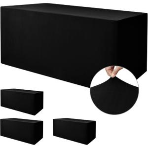 Nasitos Black Fitted Table Covers for 8 Foot Tables - 96 x 30 Inch - 4 Pack Stretch Spandex Rectangle Table Clothes, Fabric Tablecloths for Folding Table, Parties, Trade Show, Birthday