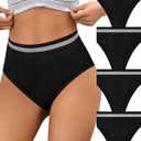 Eiggam Breathable Wicking Underwear High Waist Bikini Underwear Slight Tummy Control Panty Elastic No Show Cheeky Panty Pack (Medium)