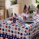 XCHI Red White Stripes Wood Stars Patriotic America 4th of July Memorial Day Independence Day Tablecloth Rectangle Washable Table Covers for Home Party Decorations 60x84 Inch