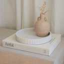 Decorative Concrete Tray & Book Decor Set - Scalloped Tray & Linen Box Enhance Your Coffee Table or Bookshelf Decor - Stylish Home Decoration for Your Living or Dining Room & as a Housewarming Gift (Beige)