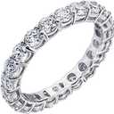 Amazon Essentials Platinum or Gold Plated Sterling Silver All-Around Band Ring set with Round Infinite Elements Cubic Zirconia (6)