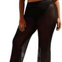 RoseSeek Women's Plus Size Beach Pants Sheer Mesh Swimsuit Coverup High Waisted Bikini Cover Up Bottoms 2XL
