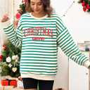 LUKYCILD Christmas Vibes Sweatshirt Women Merry Christmas Shirt Xmas Long Sleeve Shirt Winter Holiday Sweatshirts (Medium, Green-striped)