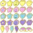 Yilloog 50 Pcs Self Adhesive Chenille Patches Paw Print Smile Face Heart Patch Preppy Sticker Chenille Rainbow Sew on Sticker for Jackets Jeans (Cute Style,Pastel Color)