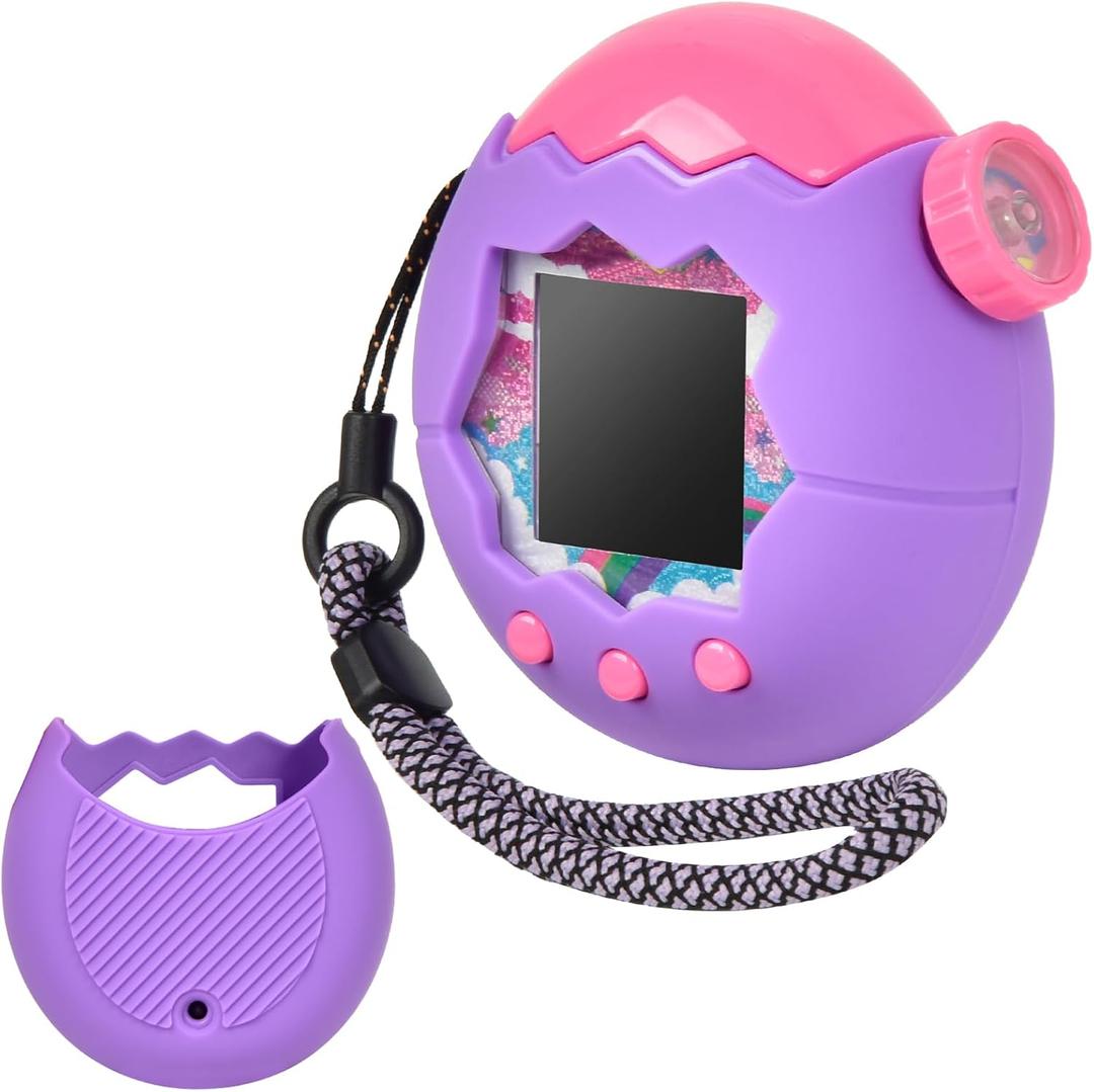 3 x ANKHOH Case for Tamagotchi Paradise, Soft Silicone Protective Cover & Skin with Detachable Lanyard for Virtual Electronic Pet , Anti-Scratch Holder for Travel and Everyday Carry (Purple)