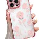Yeddabox for iPhone 15 Pro Case Flower, Luxury Electroplated Floral Cover Shockproof Protection Slim Soft TPU Case for iPhone 15 Pro for Women Girls, Pink