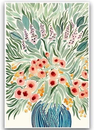 Vintage Gold Framed Wall Art - Boho Floral Canvas Art Prints Botanical Paintings French Wall Decor Pictures Watercolor Artwork for Living Room, Bedroom, Kitchen, Bathroom 16x24in