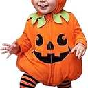 Baby Girl Boy Halloween Outfit Pumpkin Halloween Costumes Long Sleeve Pumpkin Hooded Bodysuit + Footed Pants Set Cosplay Clothes 0-6 Months