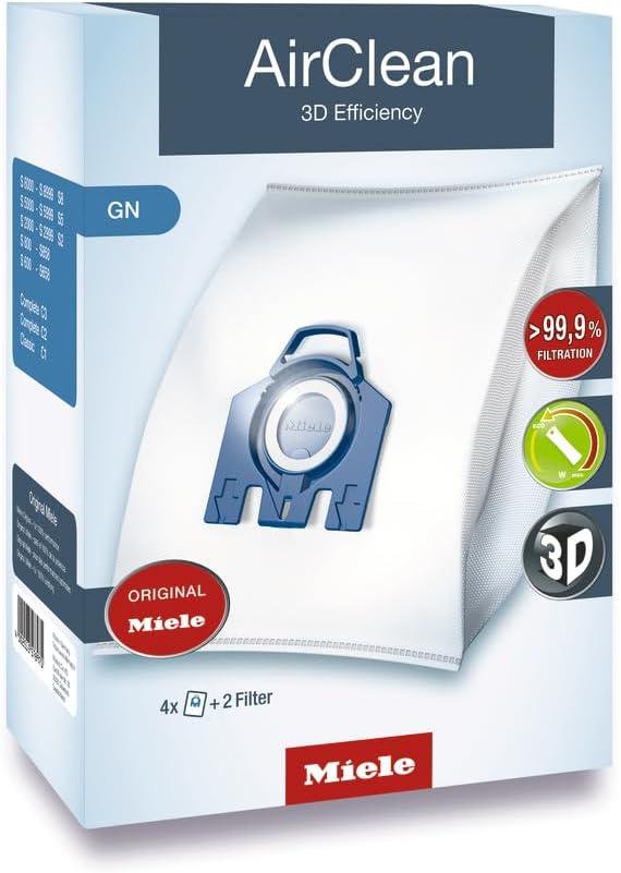 Miele Genuine GN HyClean Air Vacuum Cleaner Bags for Miele Complete C2, Complete C3, Classic C1, S8, S5 & S2 Vacuum Cleaners, Pack of 4 Vacuum Bags and 2 Filters