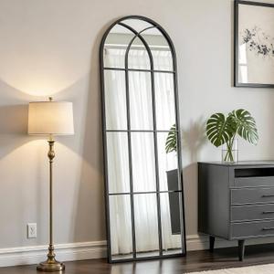 Rowjut Arched Full Body Mirror 56" x 22"Black Window Wall Mirror