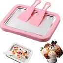 Rolled Ice Cream Maker Machine - Perfect for Home & Parties UseDIY Manual Rolled Ice Cream Tray - Ice Cream Machine for Delicious Hand-Rolled Desserts (Pink)