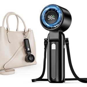 Handheld Turbo Fan, 100-Speed Portable Mini Fan with 12800 RPM Strong Airflow, Foldable 4-in-1 Personal Fan for Travel, Camping, Beach & Office, USB-C Rechargeable, Lightweight & Quiet (Black)