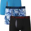 Hanes Men's Anti-Chafing, 3 Pairs, Cool & Breathable Cotton Pouch Underwear, Moisture-Wicking Boxer Briefs (Medium, Black/Tie Dye/Blue)