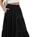 HUSKARY Women's Summer Casual Elegant Smock Layered Tiered Maxi Skirt High Waisted A Line Flowy Long Skirts with Pockets (Black, L)