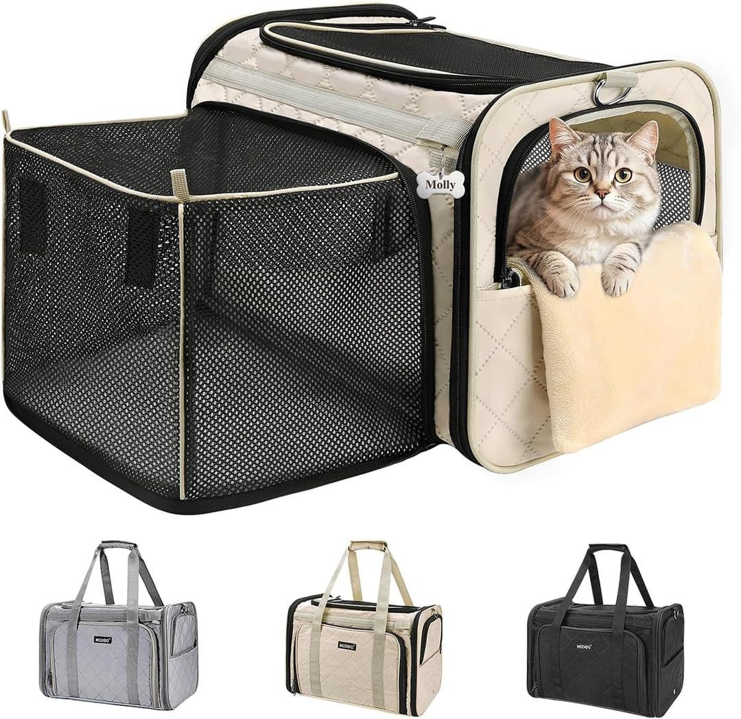 MIDOG Cat Carrier Soft for Small to Medium-Sized Cats,Up to 15 Lbs, TSA Airline Approved Soft Sided Pet Carrier,Collapsible Travel Cat Bag(Beige, 17"L x 11"W x 11"H)