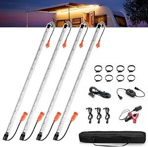 FIERYRED 12V Interior Light Bar Kit, Dimmable Camping Lights, Weatherproof IP67, Aluminum Magnetic Mount with Dimmer Switch, Portable Lights for Camping Tent Awning RV Car Trailer Boat (4 Pcs, Amber)
