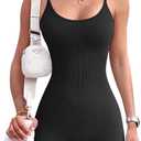 Women Workout Seamless Jumpsuit Yoga Ribbed Bodycon One Piece Spaghetti Strap Shorts Romper (Medium, 01black)