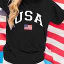 Women Distressed American Flag Graphic Shirt USA Stars Stripes Patriotic Short Sleeve Top, L