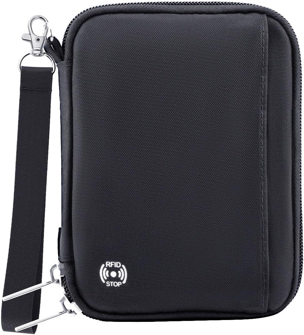WALNEW Passport Holder for Travel - RFID Blocking Travel Wallet Essentials Organizer with Card Slots & Zipper Pocket, Black (Women/Men)