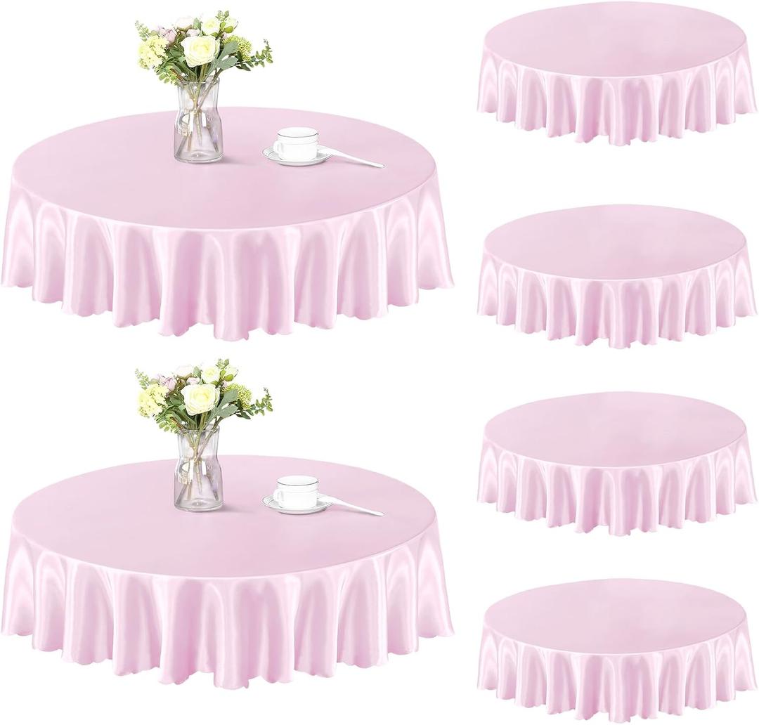 Homiest 6 Pack 60 Inch / 5ft Round Tablecloth Satin Table Cover, Blush Pink Table Cloth Overlay for Wedding Reception Graduation Banquet