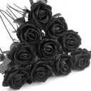 10 PCS Artificial Roses with Long Stems Silk Flowers Realistic Foam Flowers Fake Roses for Valentine's Day Home Wedding Halloween Decor(All Black)