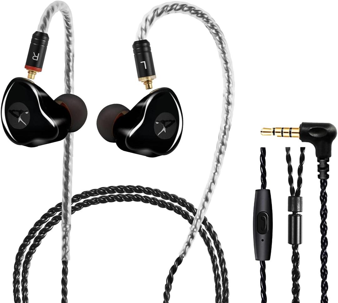 In Ear Monitor Headphones, HiFi Stereo IEM Earphones, Dynamic Dual Driver Wired Earbuds with Detachable Cable, Noise Canceling Headset for Singers Musicians Drummers Audiophile (Black)