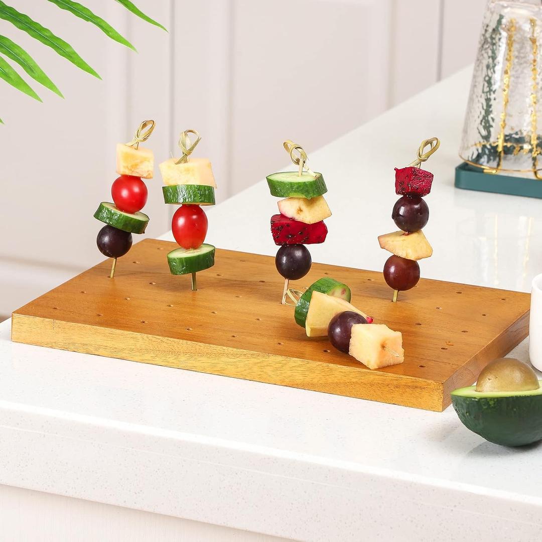 Wooden Food Skewer Holder Pick Stand and Display Holder Catering Appetizer Fruit Skewer Stand Food Display Rectangular Board with Holes for Catering(11.42 x 7.87 Inch,Rectangle Style)