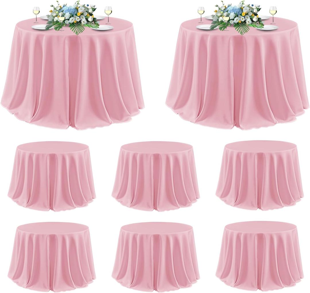 Sancua Round Tablecloth 120 Inch Diameter, 8 Pack - Circle Polyester Fabric Table Cloth for Wedding Party Reception Banquet Birthday, Washable Formal Table Cover (Fit 48-96 Inch Tables), Pink