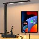 COZOO LED Desk Lamp with 3 USB Charging Ports,2 AC Outlet,3 Color Modes 3 Brightness Levels,Touch/Memory/Timer Function,Eye-Caring Home Office Foldable Natural Light Task Lamp for Reading,Study,Crafts