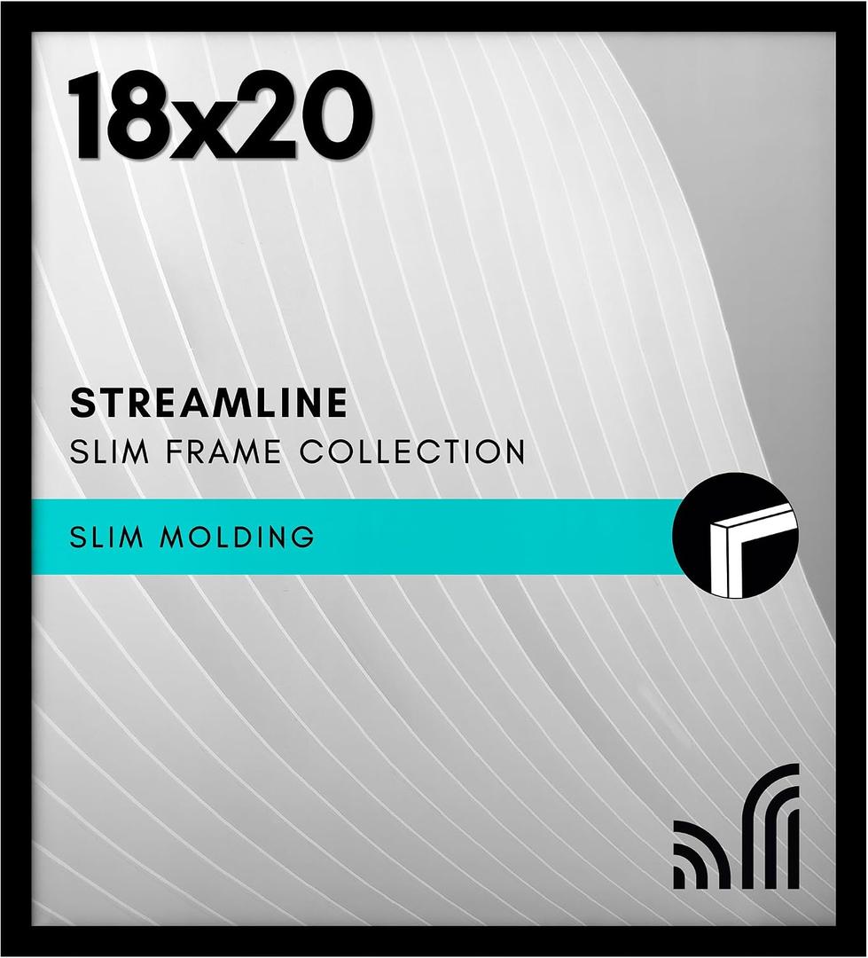 Americanflat 18x20 Picture Frame with Polished Plexiglass - Streamline Collection - Thin Border Picture Frame for Wall Display - Hanging Hardware Included - Black