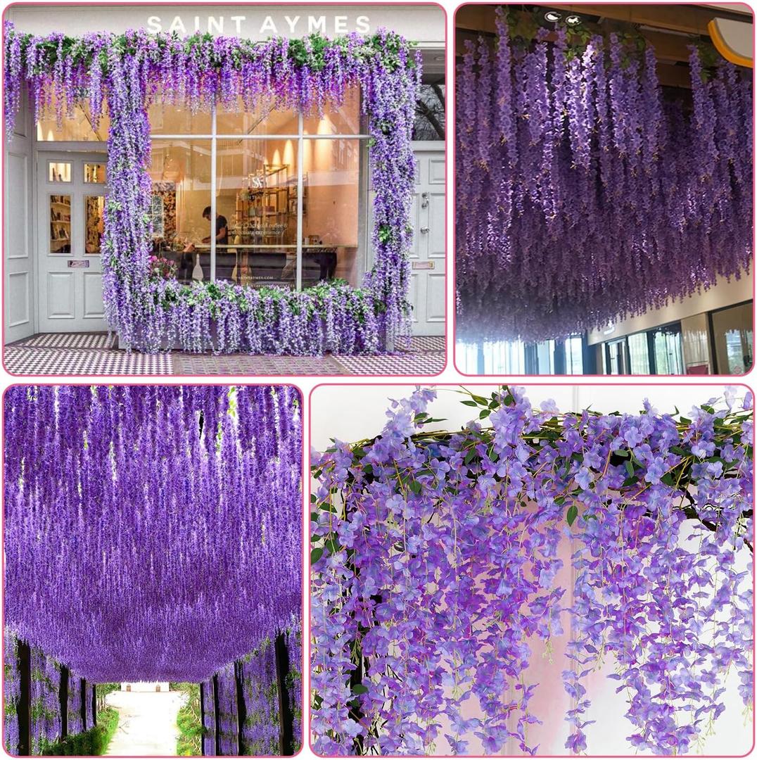 Alotiki Wisteria Hanging Flowers,Fake Hanging Flowers,Wisteria artificiales Garland for Home Wedding Arch Floral Party Garden Ceremony Outdoor Decor,3.6 feet Long(25,Purple)