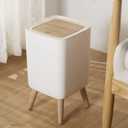 URALFA 7 L / 1.8 Gallon Square Trash Can with Lid, Small Bathroom Garbage Can with Pop-Up Lid, Dog Proof Trash Can, Waste Basket for Bedroom, Kitchen, Living Room, Office (White) (7 L / Square)