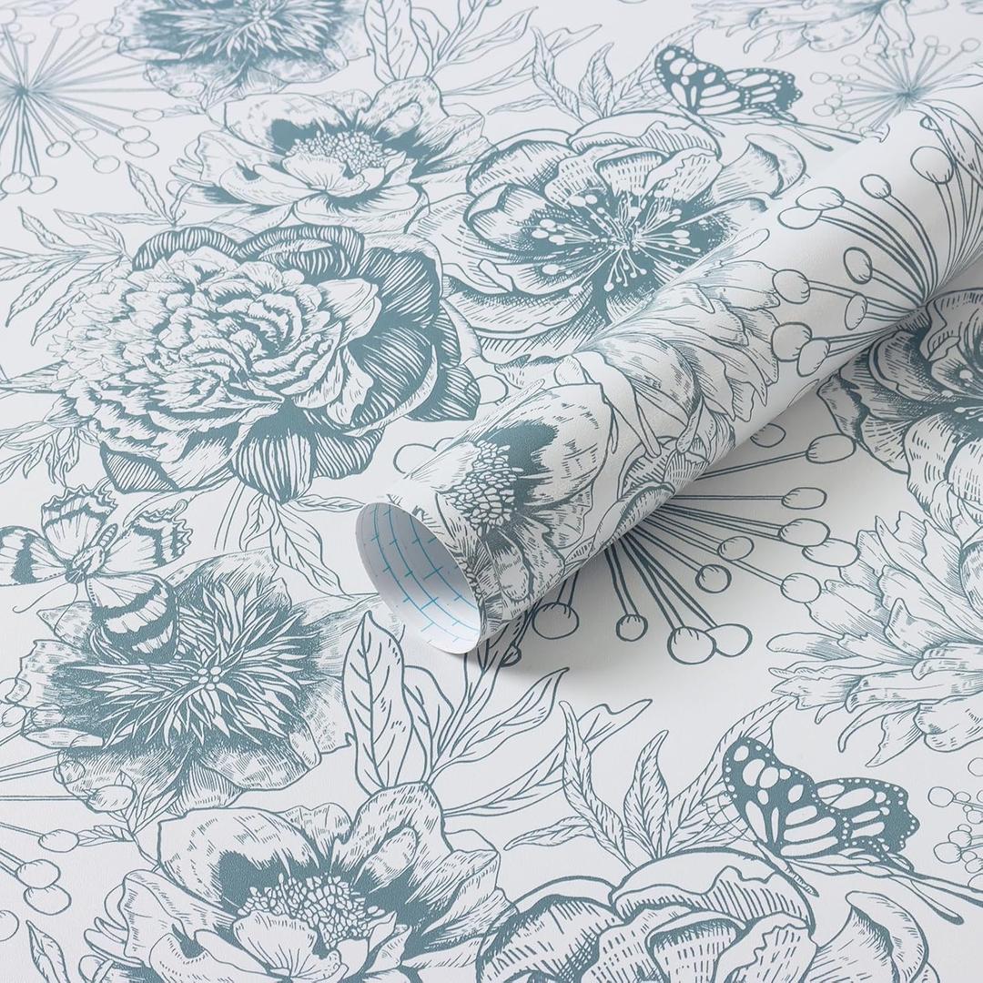 EeeComing Floral Peel and Stick Wallpaper Modern Contact Paper Blue and White Boho Wall Paper for Bedroom Self Adhesive Removable Wallpaper for Bathroom Living Room Vinyl Rolls 59" X 17.3"