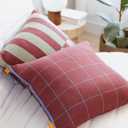 100% Soft Cotton Knitted Modern Window Pane Pillow Cover 18x18 (Burgundy, Maroon, & Vintage Wine)