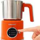 Stainless Steel Milk Frother for Coffee, 3-in-1 Electric Milk Warmer & Foam Maker, 12oz Hot Cold Frothing, Thick Foam for Macchiatos, Cappuccinos (Orange)