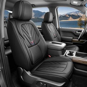 Seat Covers for Chevy Silverado GMC Sierra 2007-2026 Fit 1500 2500HD 3500HD | Custom Fit Trail Boss Z71 Crew Double Extended Cab,Durable Waterproof Faux Leather Seat Cushion Covers,Black 5 Seats