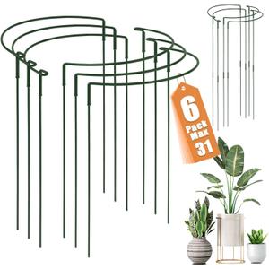 Detachable Plant Support Stakes 6 Pack, Half Round Garden Stake, Plant Stakes Cage Metal Ring Border for Indoor & Outdoor Plants, Peony, Tomato, Hydrangea(10" W x 16"-31" H)