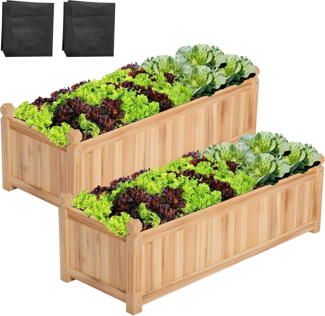 VIVOSUN 2-Pack Raised Garden Bed 3.6x1.3Ft Outdoor Wood 43.5x16x14 Planter