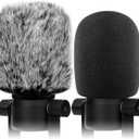 Windscreen Pop Filter Compatible with Rode Podmic, Procaster, Podcaster, NT1, NT1-A, NT2-A, NT-USB, K2, NT1000, NT2000,Mic Foam Cover +Furry Wind Muff Mic Cover Compatible with Rode Podmic,Combo 2Pack