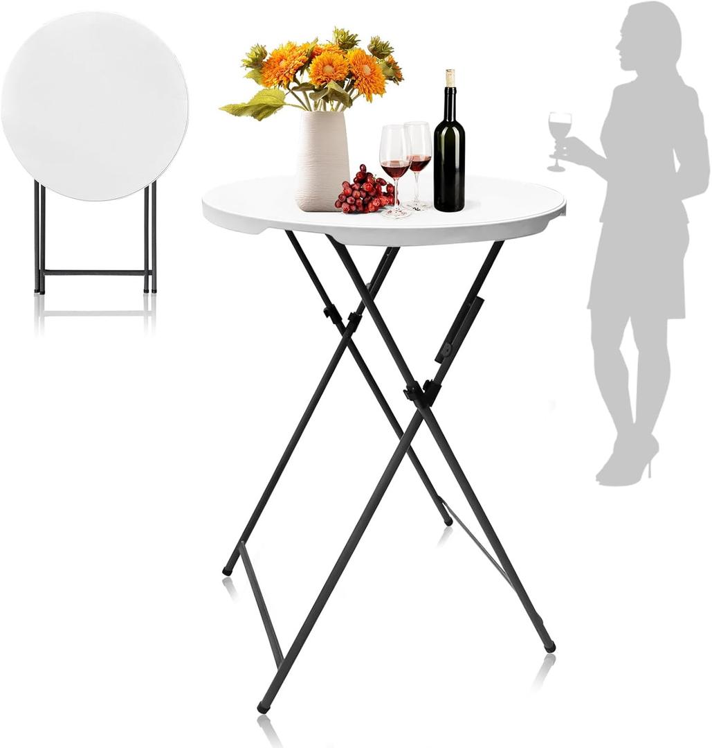 Folding 32in Bar Table Round Foldable Cocktail Table for Indoor and Outdoor Use Compact Design Portable Ideal for Parties Events Dining and Gatherings (White 1-Pack)