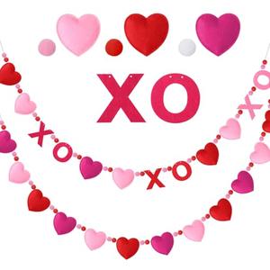 Jecery 2 Pcs Valentine's Day Garlands Heart Letter Felt Garland 78 Inches Red Pink Pom Pom Ball Banner Valentines Day Party Hanging Decorations for Indoor Outdoor Home Fireplace Mantel Fireplace Room