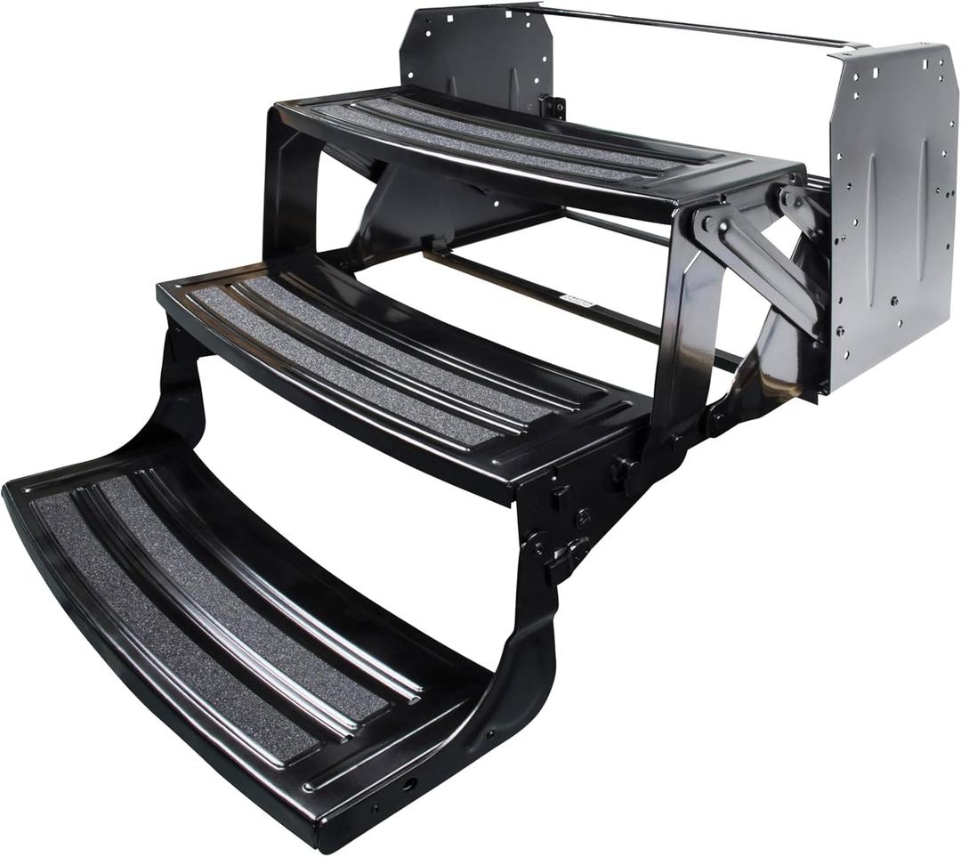 Lippert 24" Radius Triple Manual RV Steps, 9" Rise for 5th Wheel RVs, Travel Trailers and Motorhomes, Anti-Slip Stepping Surface - 1774401