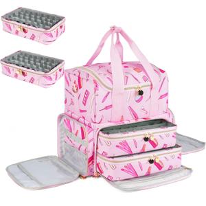 Nail Polish Organizer Case - Large Double Layer Organizers and Storage Bag for Nail Supplies and Art Tech (Pink)