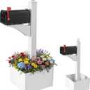 Colingmill White and Black Iron Mailbox Posts with Mailbox and Planter Box for Outside Decorative Ground Mounting Post 56 Inch / 4.6 ft Tall Heavy Duty Stand for Outdoor Use