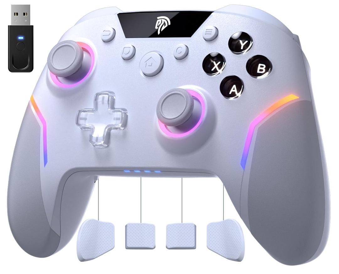 EasySMX X20 Wireless Gaming Controller with RGB Backlit, 2-Stage Hall Effect Stick, 1000Hz Polling Rate, 6-Axis Gyro on Multi-Platform, Mech Buttons- Compatible with PC/Switch/Steam/Android (White)