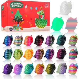 JOMBY 24PCS 3D Printed Dragon Eggs with Dragon Inside, Prefilled Easter Dragon Egg with Dragon Toy for Basket Stuffers, Fidget Toy for Adults Teens Boy Birthday Gifts Cool Easter Basket Stuffers (24-piece Color Set)