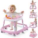 Foldable Baby Walker with Wheels  9 Adjustable Heights, Reinforced Frame, Activity Center with Music & Lights, Removable Tray, Two Rear Wheel Modes (Swivel or Forward-Only) for Babies 6-18 Months (Pink)