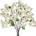 DILATATA Artificial Cherry Blossom Flowers 5 Pcs Silk Cherry Blossom Stems 22 Inch Long Stems Faux Silk Peach Flowers for Tall Vase Spring Decor Wedding Party Home Table Arrangement - White